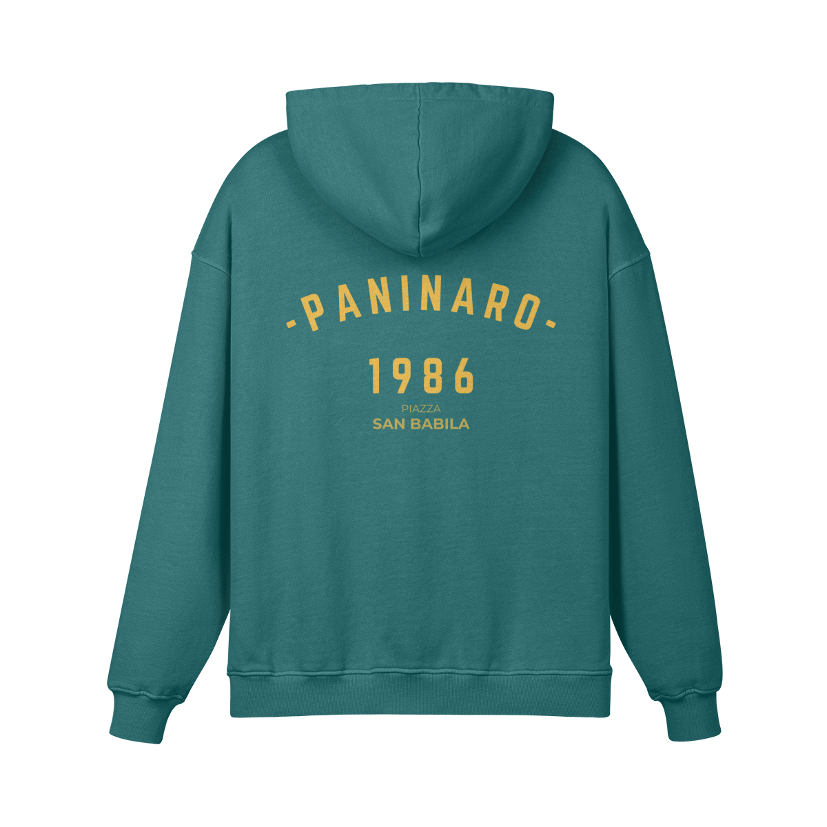 Paninaro 1986 Oversized Hoodie in Copper Red with bold retro typography, inspired by terrace culture.