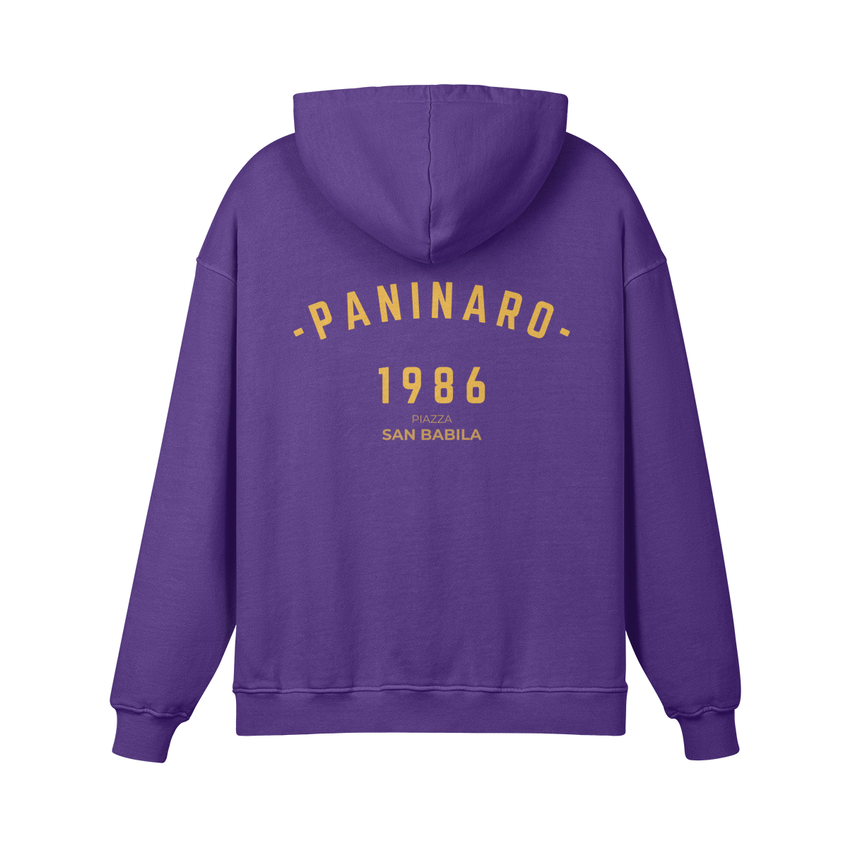 Paninaro 1986 Oversized Hoodie in Copper Red with bold retro typography, inspired by terrace culture.