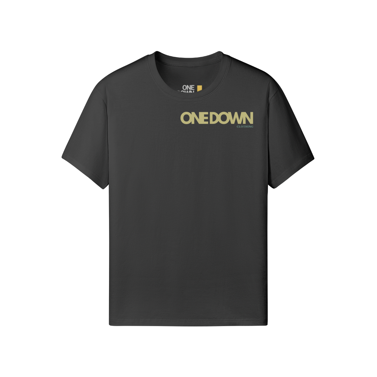 Black t-shirt featuring subtle "One Down" branding on the chest and a bold back print of Diego Maradona in Boca Juniors colors with a tape-style frame.