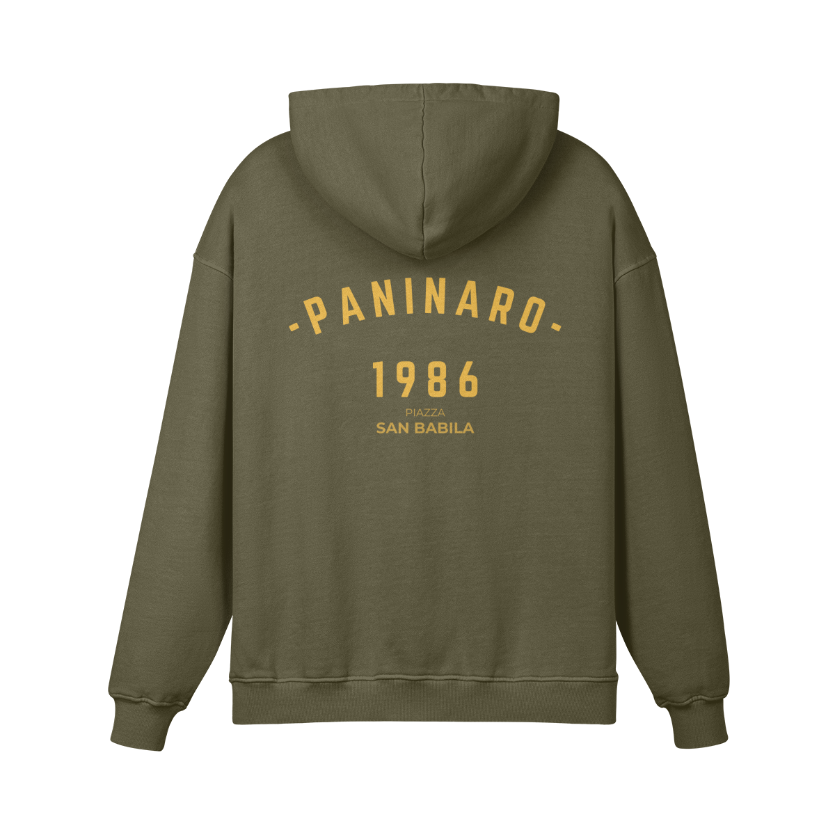 Paninaro 1986 Oversized Hoodie in Copper Red with bold retro typography, inspired by terrace culture.